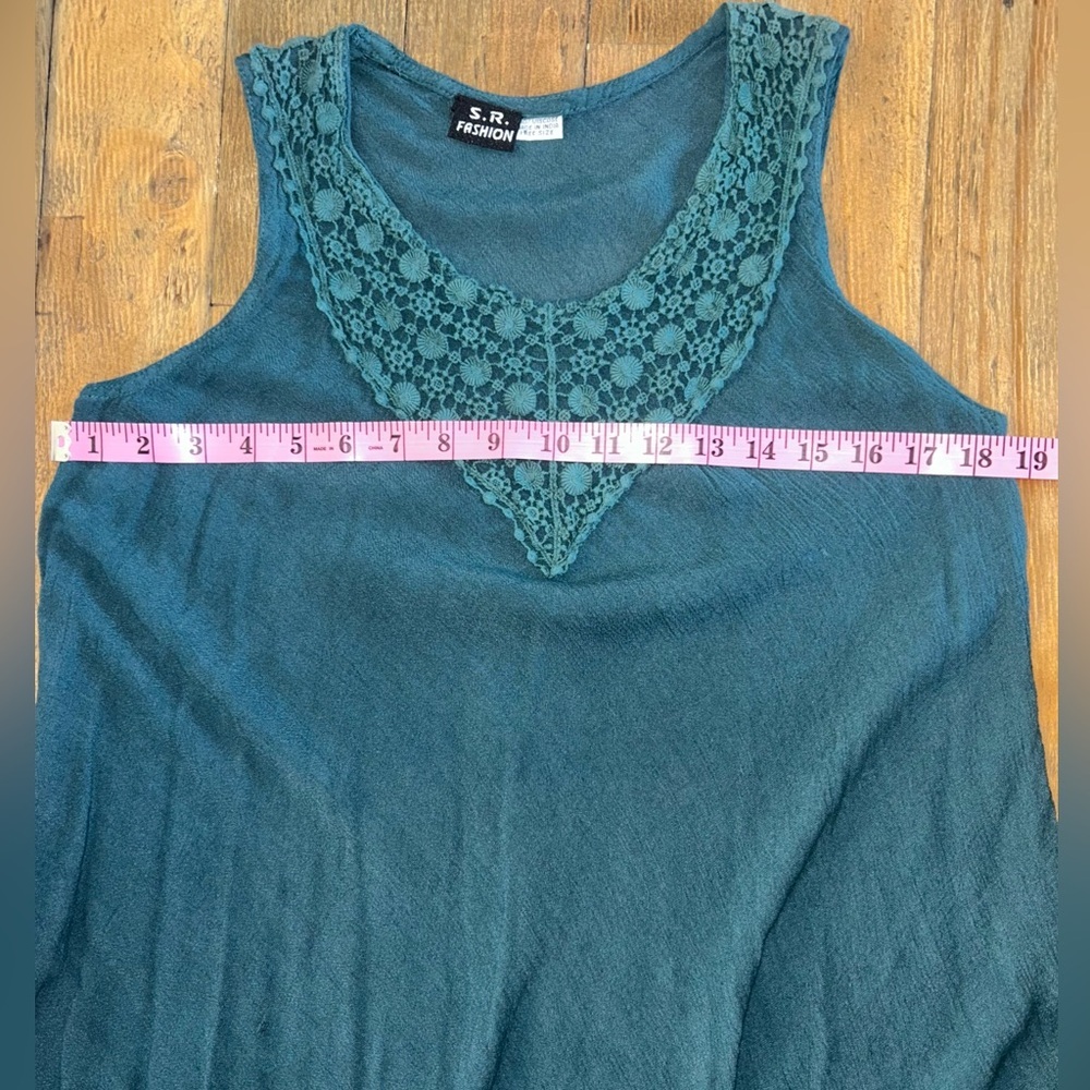 SR Fashion Teal Lace Trim Tunic Dress Asymmetrical Swim Coverup Boho - Picture 9 of 10